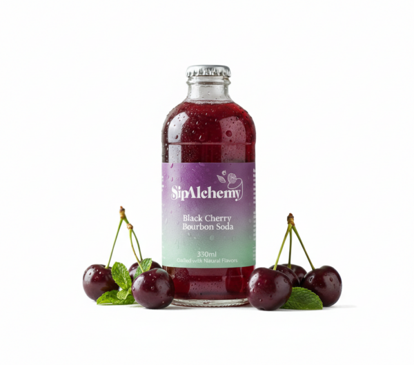 Black Cherry Bourbon Soda – Premium Non-Alcoholic Artisanal Drink (330ml)