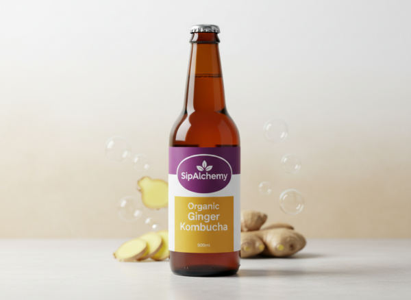 Healthy organic kombucha with ginger. Good for digestion.