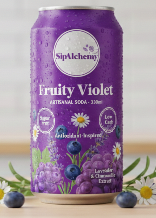 Fruity Violet Soda 330ml 4 Pack sugar-free purple can
