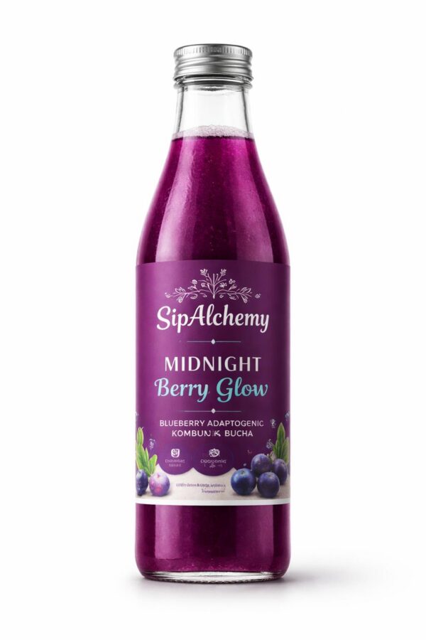 Blueberry adaptogenic kombucha bottle 500ml – Midnight Berry Glow by SipAlchemy