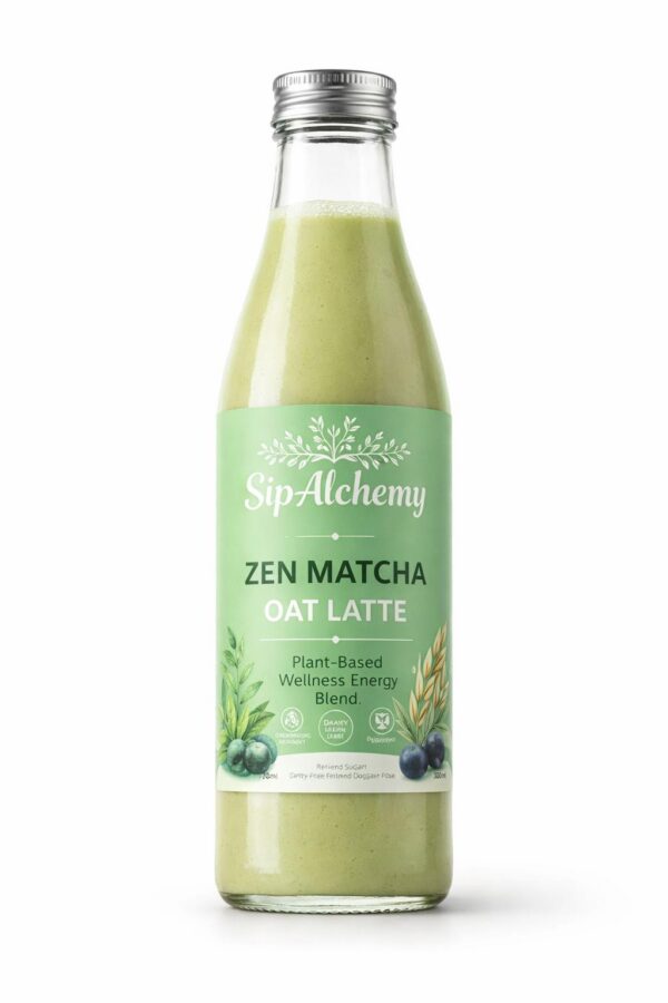 Zen Matcha Oat Latte 300ml plant-based matcha drink in glass bottle