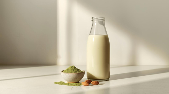 A creamy plant-based matcha almond milk latte made with ceremonial-grade matcha. Dairy-free, naturally energising and crafted for focus and balance.