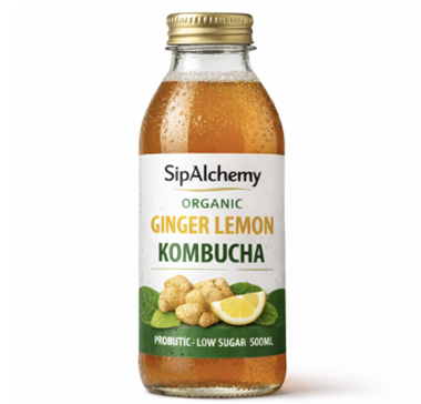 SipAlchemy Organic Ginger Lemon Kombucha – 500ml